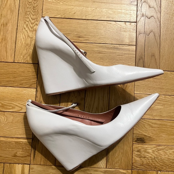 Amina Muaddi Pernille leather wedge pumps size 39 - Picture 2 of 6